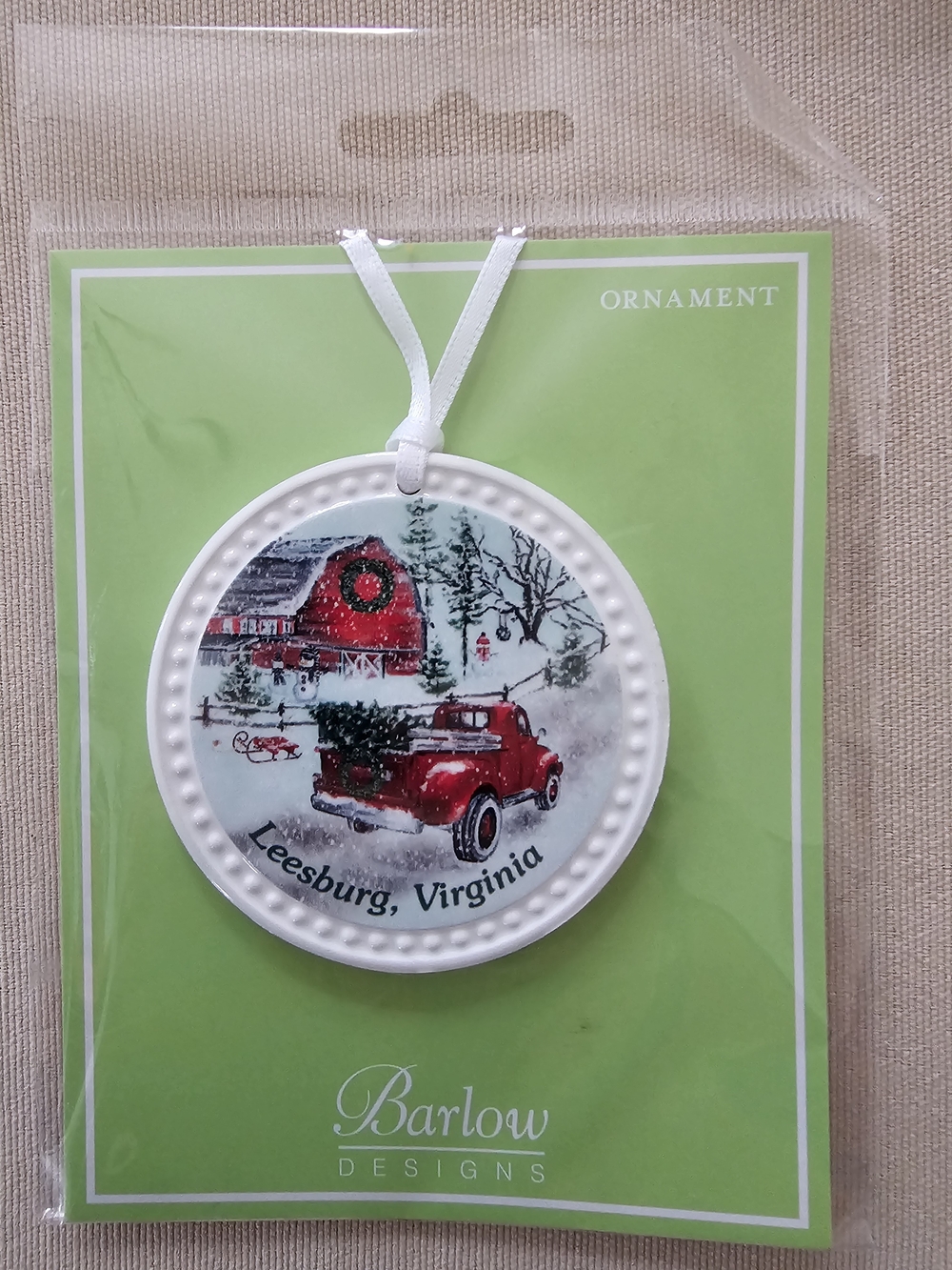 New! Leesburg, Virginia Red Truck Ceramic Ornament